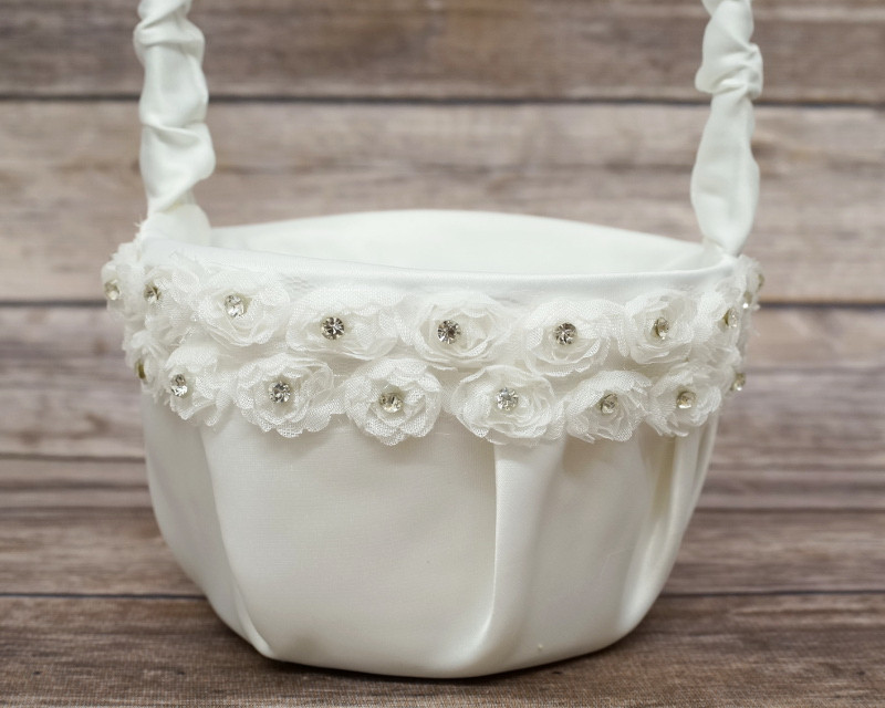 Ivory Rose Flower Wedding Satin Flower Girl Basket CB Flowers & Crafts