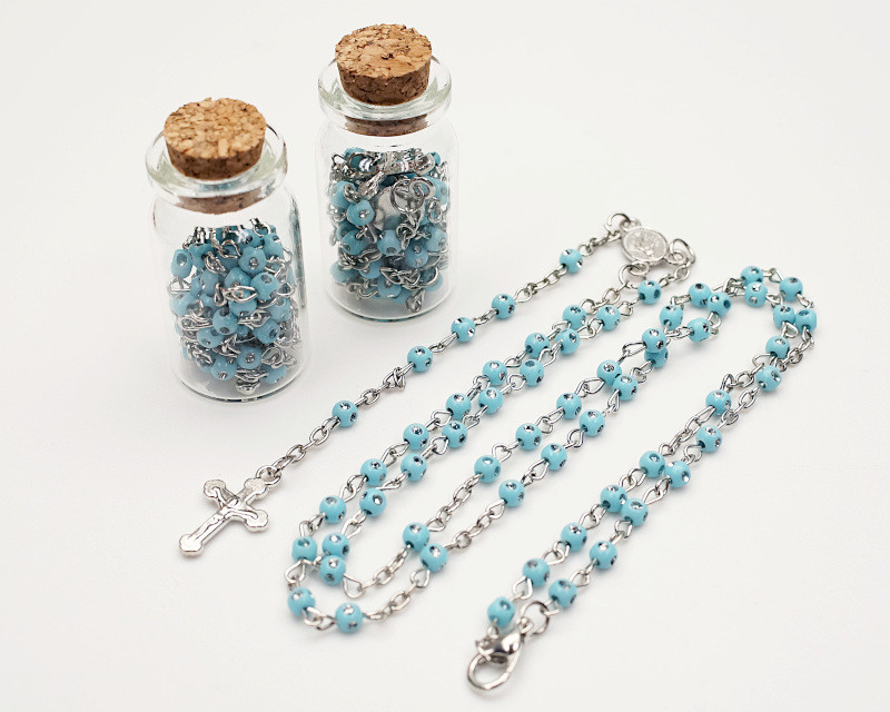 1.75" Plain Blue Cork Glass Bottle Rosary Favors Pack of 12 Baptism