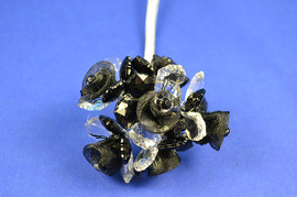 1" Black Organza Flowers with Acrylic Leaves and Rhinestone - Pack of 72 Pieces