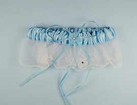 Blue Bridal Wedding Satin Garter with Floral Organza Trim - Pack of 12 Pieces