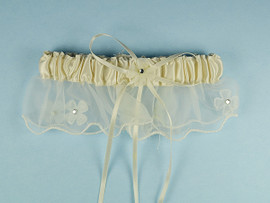 Ivory Bridal Wedding Satin Garter with Floral Organza Trim - Pack of 12 Pieces