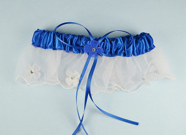 Royal Blue Bridal Wedding Satin Garter with Floral Organza Trim - Pack of 12 Pieces
