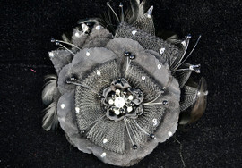 6" Black Large Silk and Satin Single Flower with Pearl and Rhinestone - Pack of 6