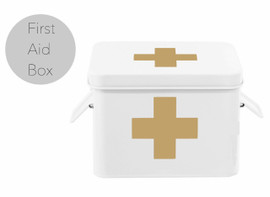 White Metal Tin First Aid Box with Tan Cross for Party Favors and Gifts