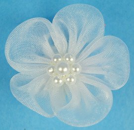 1 3/4" White Organza Flowers with Pearl - Pack of 144 Pieces