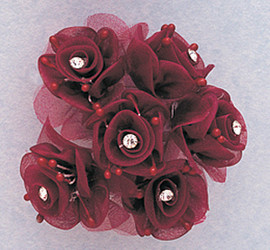1.5" Burgundy Organza Flowers with Rhinestone - Pack of 72