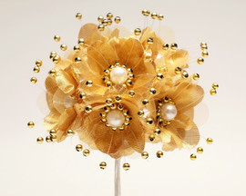 1.5" Gold Silk Flowers with Pearl - Pack of 72
