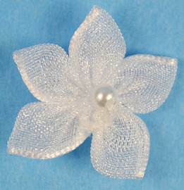 3/4" White Organza Star Flowers with Pearl - Pack of 144 Pieces