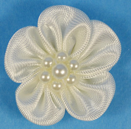 1" Ivory Satin Flowers with Pearl - Pack of 144