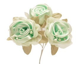 2" Mint Green Satin Silk Flowers with Leaves - Pack of 36