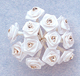 3/4" White Silk Rose Flowers with Rhinestones - Pack of 144