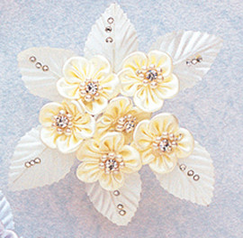 7/8" Ivory Satin Flowers with Rhinestone and Pearl - Pack of 72