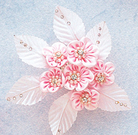 7/8" Pink Satin Flowers with Rhinestone and Pearl - Pack of 72