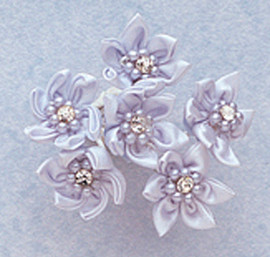 1" Light Blue Satin Flowers with Rhinestone and Pearl - Pack of 72