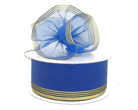 1.5"x25 yards Royal Blue/Gold Organza Pull Bows Gift Ribbon - Pack of 5 Rolls