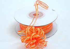 1/4"x50 yards Orange Organza Pull Bows Ribbon with Iridescent Edge - Pack of 6 Rolls