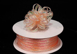 1/8"x50 yards Peach Organza Pull Bows Ribbon with Iridescent Edge - Pack of 7 Rolls