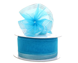 2 3/4"x25 yards Turquoise Organza Pull Bows Gift Ribbon with Silver Edge - Pack of 3 Rolls
