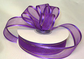 5/8"x25 yards Purple Organza Satin Edge with Gold Trim Gift Ribbon - Pack of 10 Rolls