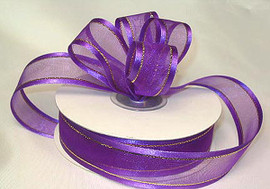 7/8"x25 yards Purple Organza Satin Edge with Gold Trim Gift Ribbon - Pack of 7 Rolls