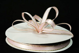 3/8"x50 yard Light Pink Satin Gift Ribbon with Gold Edge - Pack of 15 Rolls