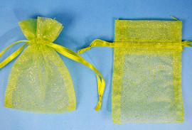 3"x4" Apple Green Sheer Organza Bags with Glitter - Pack of 72