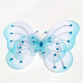 8" Light Blue Large Wired Organza Butterfly - Pack of 10