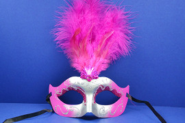 7" Fuchsia with Silver Accents Mardi Gras Glitter Feather Masquerade Masks - Pack of 12