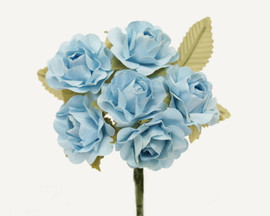 1" Light Blue Big Rose with Leaf Paper Craft Flowers - Pack of 72