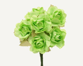 1" Mint Green Big Rose with Leaf Paper Craft Flowers - Pack of 72