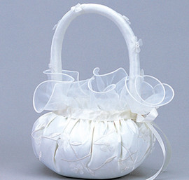 White Wedding Satin Flower Girl Basket 2