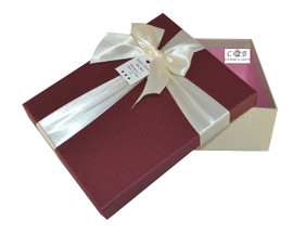 8" Burgundy/Ivory Paper Gift Box with Ribbon - Pack of 6