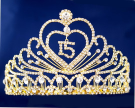 Gold Crystal Rhinestone Tiara "Mis Quince Anos" (TX002)