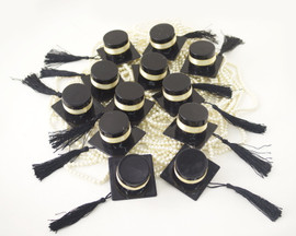 Black Graduation Party Hat Favor with Gold Ribbon - Pack of 12