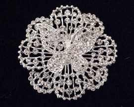 2.5" Large Silver Flower Shaped Rhinestone Brooch Pin - Pack of 12