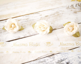 7/8" x 25 Yards Gold "Nuestra Boda" Spanish Printed Wedding Ribbon - Pack of 5 Rolls