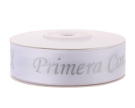 7/8" x 25 Yards Silver "Primera Comunion" Spanish Printed First Communion Ribbon - Pack of 5 Rolls
