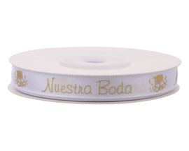 3/8" x 25 Yards Gold "Nuestra Boda" Spanish Printed Wedding Ribbon - Pack of 5 Rolls