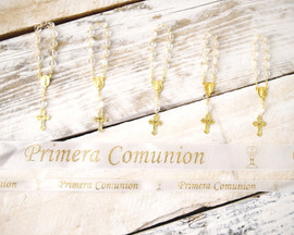 3/8" x 25 Yards Gold "Primera Comunion" Spanish Printed First Communion Ribbon - Pack of 5 Rolls