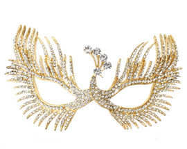 7" Gold Venetian Masquerade Wedding Crystal Peacock Mask