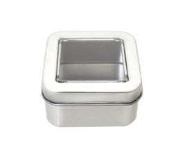 2"  Silver Windowed Square Candy Tin Can  - Pack of 12