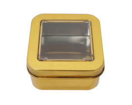 2"  Gold Windowed Square Candy Tin Can  - Pack of 12