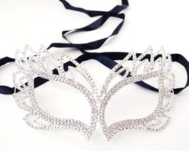 7.5" Silver Rhinestone Masquerade Wedding Eye Mask  - 1 Mask (TR056)