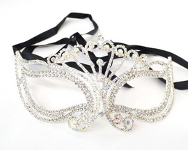 7.5" Silver Rhinestone Masquerade Wedding Eye Mask  - 1 Mask (TR059)