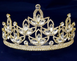 Gold Crystal Rhinestone Crown Tiara (TV040)