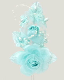 6" Aqua Silk Corsage Flowers with Pearl Spray - Pack of 12