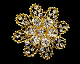 2.5" Large Gold Flower Shaped Rhinestone Brooch Pin - Pack of 12