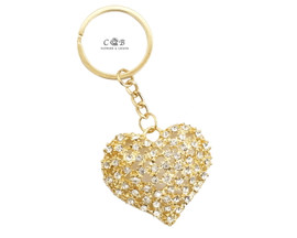 4" Golden Heart Crystal Rhinestone Keychain - Pack of 12