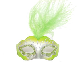 3.5" Apple Green/Silver Feathered Mini Masquerade Masks - Pack of 72