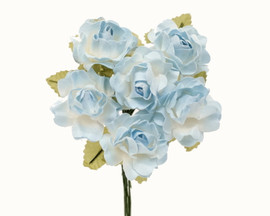 1" Two Tone Light Blue Big Rose with Leaf Paper Craft Flowers - Pack of 72